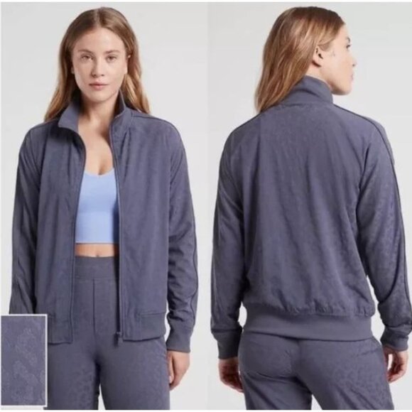Athleta Brooklyn Bomber Jacket Leopard Medieval Violet Size Medium #981248 $139 - Picture 1 of 13